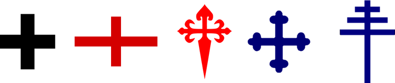 From left to right: Greek, St. George, Saint James, Lazarus, Pope. Images courtesy of Wikipedia.